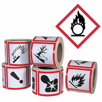 GHS SAFETY Pictogram Label Flame Circle PK500, 23J579