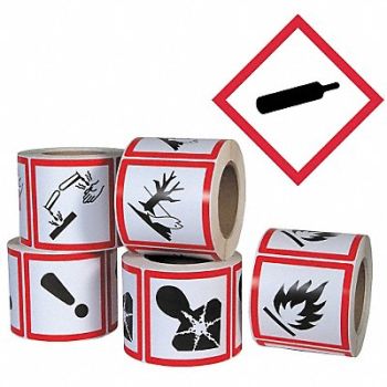 GHS SAFETY Pictogram Label Gas Cylinder PK500, 23J580