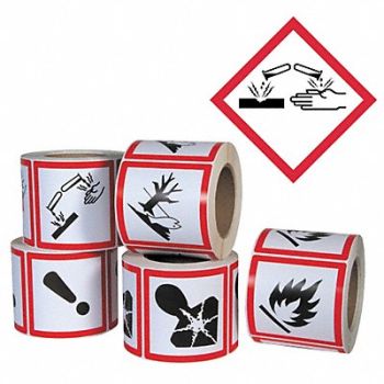 GHS SAFETY Pictogram Label Corrosive PK500, 23J582