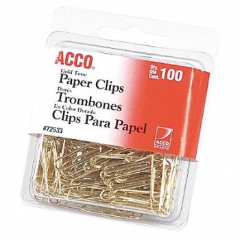 ACCO Paper Clip Gold Tone Wire PK100, 23K168