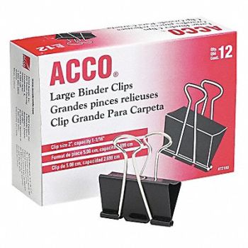 ACCO Binder Clip Blk/Slvr Plastic/Steel PK12, 23K169
