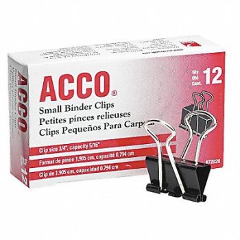 ACCO Binder Clip Blk/Slvr Plastic/Steel PK12, 23K172