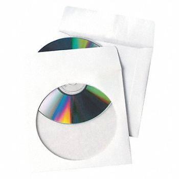 QUALITY PARK No-Tear CD/DVD Sleeve White Paper PK100, 23K919