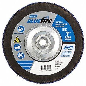 NORTON H7386 Fiber Disc 7 in Dia 5/8in Arbor P36 Grit, 23Z630