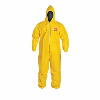 DUPONT D2253 Hooded Coveralls Yellow 4XL Elastic PK12, 4LUF7