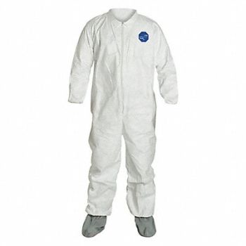 DUPONT Collared Coverall w/Socks White M PK25, 29EY42