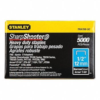 STANLEY Narrow Staple 27/64 1/2 In Leg PK5000, 24T322