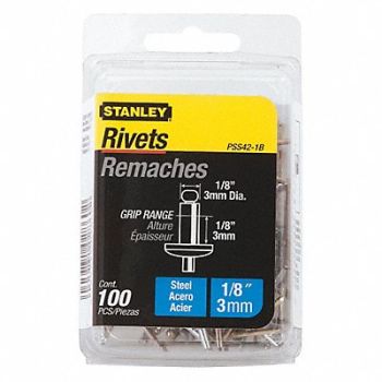 STANLEY Blind Rivet Steel 1/8 x 1/8 In PK100, 24T324