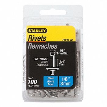 STANLEY Blind Rivet Steel 1/8 x 0.25 PK100, 24T344
