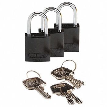 BRADY Lockout Padlock KA Black 1-7/16 H PK3, 24UY38