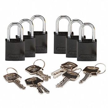 BRADY Lockout Padlock KD Black 1-7/16 H PK6, 24UY41