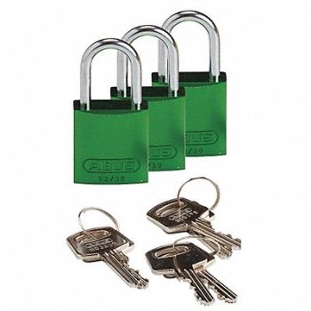 BRADY Lockout Padlock KA Green 1-7/16 H PK3, 24UY50