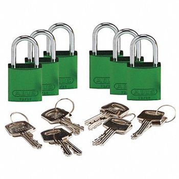 BRADY Lockout Padlock KD Green 1-7/16 H PK6, 24UY53