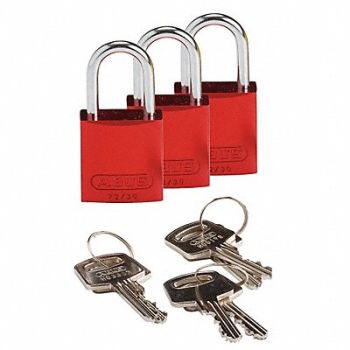 BRADY Lockout Padlock KA Red 1-7/16 H PK3, 24UY62