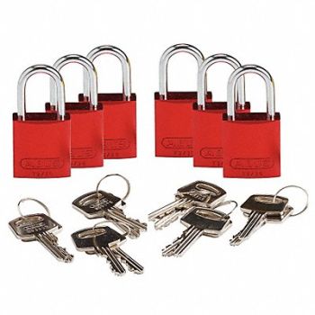 BRADY Lockout Padlock KA Red 1-7/16 H PK6, 24UY63