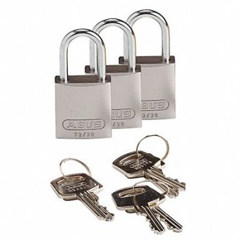 BRADY Lockout Padlock KA Silver 1-7/16 H PK3, 24UY66
