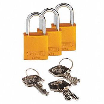 BRADY Lockout Padlock KA Yellow 1-7/16 H PK3, 24UY70