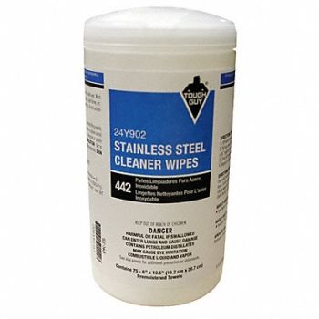 TOUGH GUY SS Cleaner Wipes 10 1/2 x 6 75 ct, 24Y902