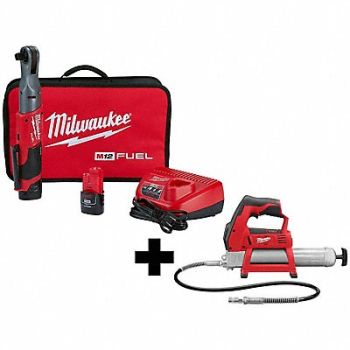 MILWAUKEE M12 1/2 Ratchet 2Batt M12 Grease Gun, 388TM3