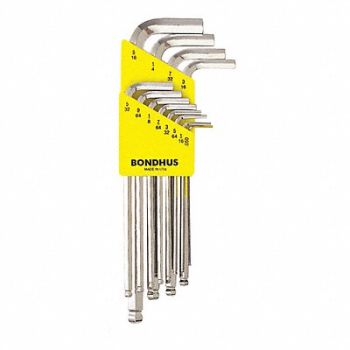 BONDHUS Set 12 Plated Ball End L-Wrenches- Long, 25EH44