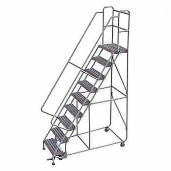 TRI-ARC Rolling Ladder 9 Step Aluminum Ribbed, 25NY54