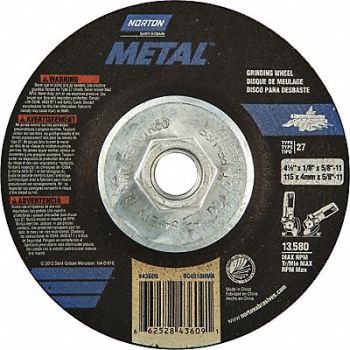 NORTON Depressed Ctr Whl T27 4-1/2x1/8x5/8-11, 25TY62