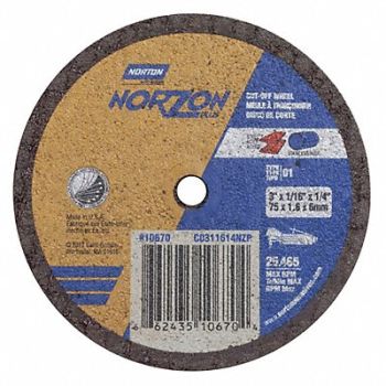 NORTON CutOff Wheel NorZon Plus 3 x1/16 x1/4, 25TZ10