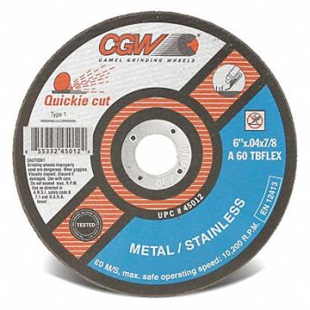CGW ABRASIVES CutOff Whl 7x1/16x7/8 T1 ZA60-TB-FLEX, 267J91