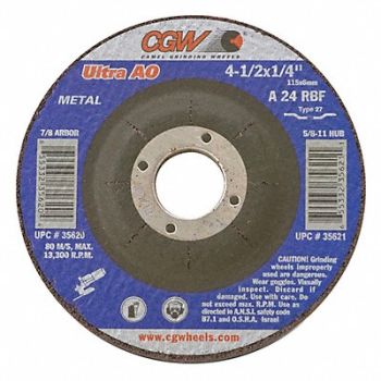 CGW ABRASIVES Depressed Ctr Whl 4.5x1/4x5/8-11 T27, 267K31