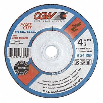 CGW ABRASIVES Depressed Ctr Whl 6x1/4x7/8 T27, 267M11
