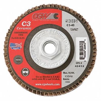 CGW ABRASIVES Flap Disc 4.5x5/8-11 C3 Cmpct Cer Rg 60G, 267T28