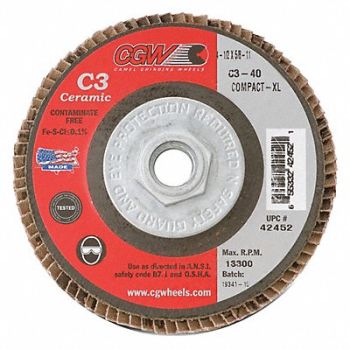 CGW ABRASIVES Flap Disc 4.5x5/8-11 C3 Cmpct Cer XL 60G, 267T32