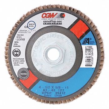 CGW ABRASIVES Flap Disc 4.5x5/8-11 T27 A3 Reg 40G, 267T45