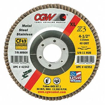 CGW ABRASIVES Flap Disc 4.5x5/8-11 T27 Z3 XL 40G, 267T72