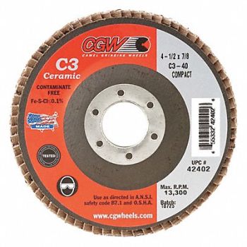 CGW ABRASIVES Flap Disc 4.5x7/8 C3 Cmpct Cer Reg 40G, 267U80