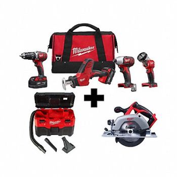 MILWAUKEE M18 4PC Combo Kit M18 Vac M18 Circ Saw, 388TE7