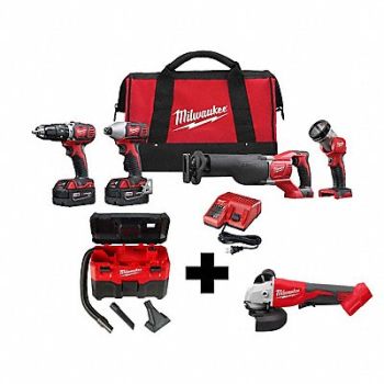 MILWAUKEE M18 4-Tool Kit M18 Vac M18 Grinder, 388TG5