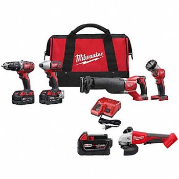MILWAUKEE M18 4-Tool Kit M18 XC5.0 M18 Grinder, 387WJ6