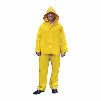 MCR SAFETY Rain Suit w/Jacket/Bib Unrated Yellow XL, 26H514