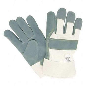 MCR SAFETY Leather Palm White Fabric Sewn W L PK12, 26J979