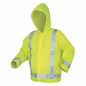 MCR SAFETY Rain Jacket w/Hood Hi-Vis Ylw/Green XL, 3ZET9