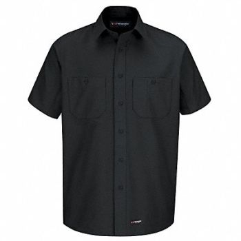DICKIES Short Sleeve Shrt Blk Polyestr/Cottn 2XL, 26KN81