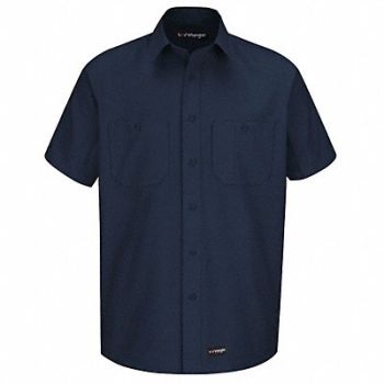 DICKIES Short Sleeve Shirt Navy Poly/Cotton 2XL, 26KP18