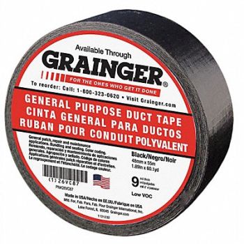 GRAINGER APPROVED Duct Tape Black 1 7/8 in x 60 yd 9 mil, 26VC87