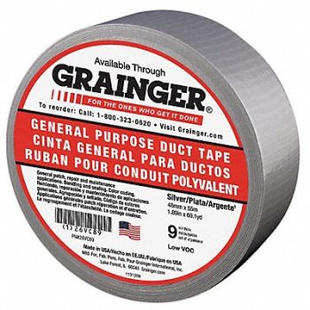 GRAINGER APPROVED Duct Tape Gray 1 7/8 in x 60 yd 9 mil, 26VC89