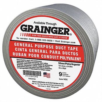GRAINGER APPROVED Duct Tape Gray 4 in x 60 yd 9 mil, 26VC96