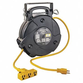 HUBBELL WIRING DEVICE-KELLEMS Cord Reel 40 ft 12/3 SJTW Black 120VAC, 271G16