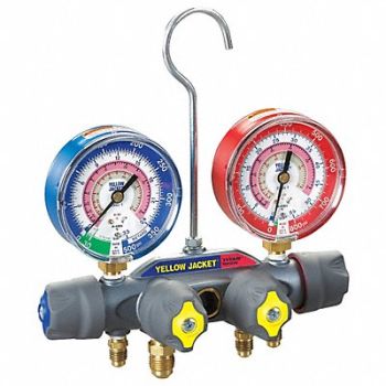 YELLOW JACKET Mechanical Manifold Gauge Set 4-Valve, 29AU13