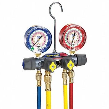 YELLOW JACKET Mechanical Manifold Gauge Set 4-Valve, 29AU14