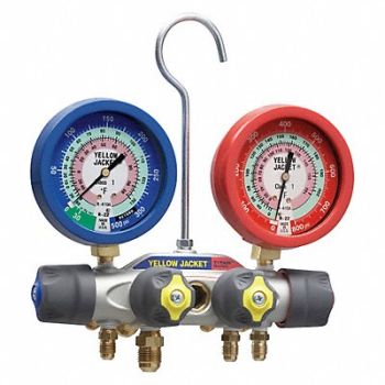 YELLOW JACKET Mechanical Manifold Gauge Set 4-Valve, 29AU15